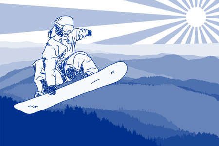 snowboarder in mountainsのイラスト素材
