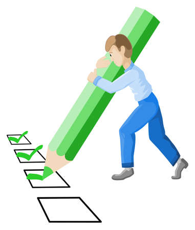 vector illustration of a man with pencil who checks off a check listのイラスト素材