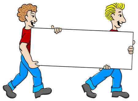  illustration of two men carry a billboardのイラスト素材
