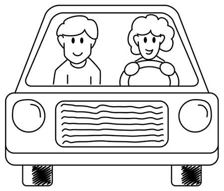 vector illustration of a woman and a man driving in the car together のイラスト素材