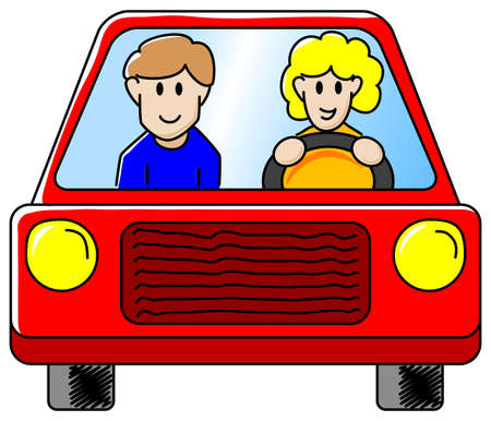 vector illustration of a woman and a man driving in the car together のイラスト素材