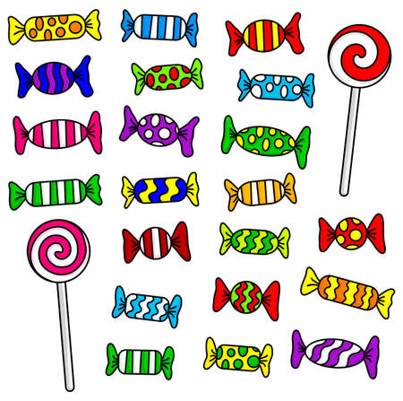 vector illustration of many colorful candies and lollipopsのイラスト素材