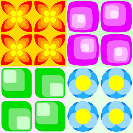 illustration of four colorful retro seamless patterns のイラスト素材