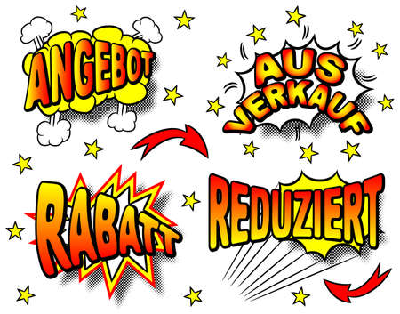 vector illustration of colourful german cartoon labeling のイラスト素材