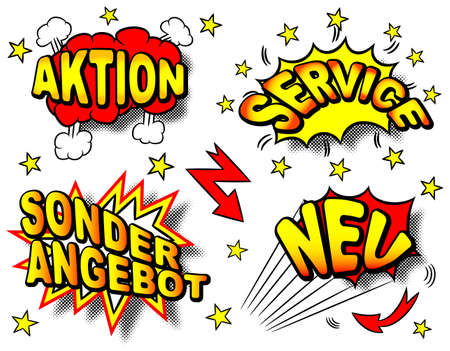 vector illustration of colourful german cartoon labeling のイラスト素材