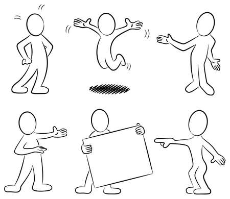 illustrtion of some hand drawn cartoon people in black and whiteのイラスト素材