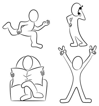 illustration of some hand drawn cartoon people in black and whiteのイラスト素材