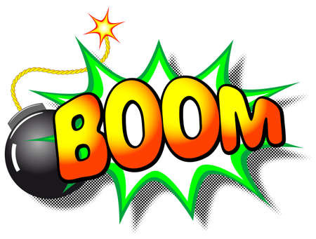 illustration of a cartoon explosion with the word boomのイラスト素材