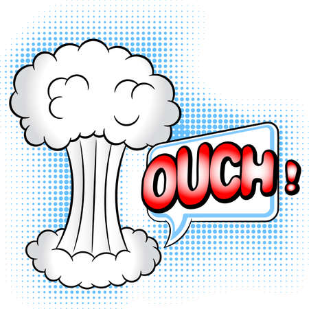 illustration of a cartoon explosion with the speech bubble ouchのイラスト素材