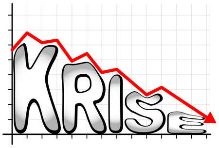 illustration of a falling chart with the writing Krise (german for crisis)のイラスト素材