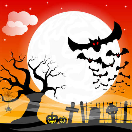 vector illustration of bats against the full moonのイラスト素材