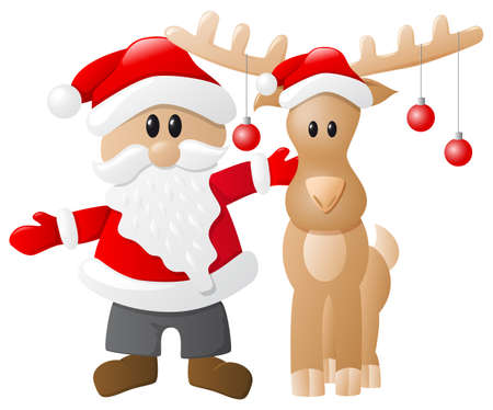 illustration of santa claus and a reindeer on white backgroundのイラスト素材