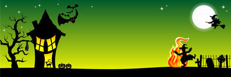 vector illustration of a witch house in a full moon nightのイラスト素材