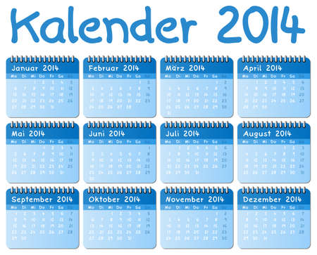  illustration of a german calendar 2014
week starts on Mondayのイラスト素材