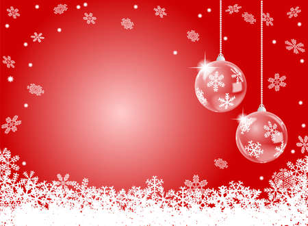 vector illustration of a abstract red snowflake background with two christmas baublesのイラスト素材