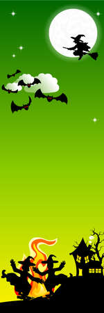  illustration of a witch dancing around the fire at halloweenのイラスト素材