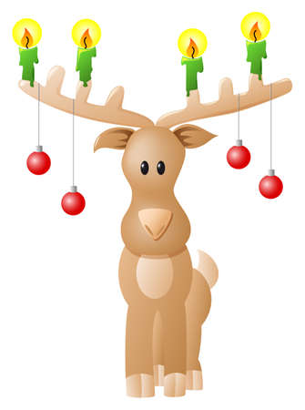 vector illustration of reindeer with candles and Christmas baublesのイラスト素材