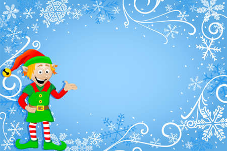 vector illustration of a blue christmas background with a christmas elfのイラスト素材