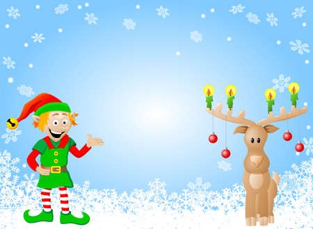 vector illustration of a christmas card with elf and reindeerのイラスト素材