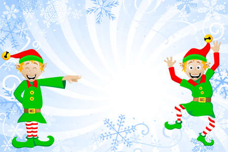 vector illustration of a blue christmas background with elvesのイラスト素材