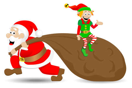 vector illustration of santa claus with christmas elf on white backgroundのイラスト素材