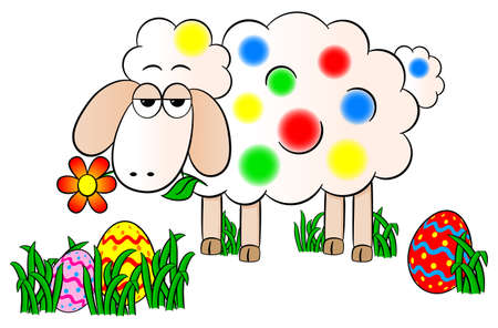 vector illustration of a colorfully painted easter lambのイラスト素材