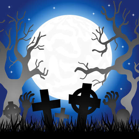 vector illustration of the full moon over the cemeteryのイラスト素材