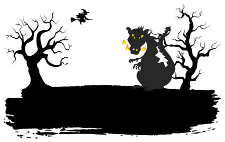 vector illustration of a dragon in a full moon nightのイラスト素材