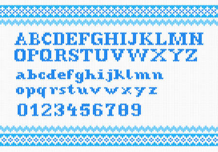 vector illustration of a blue knitting alphabet on white backgroundのイラスト素材