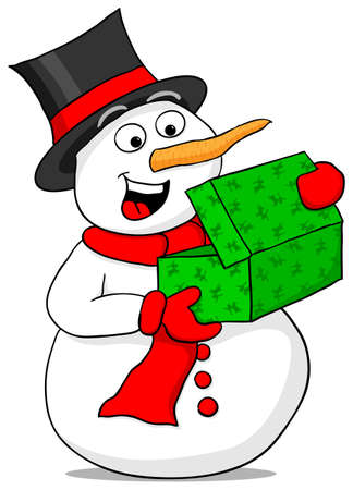 vector illustration of a snowman is excited about a Christmas giftのイラスト素材