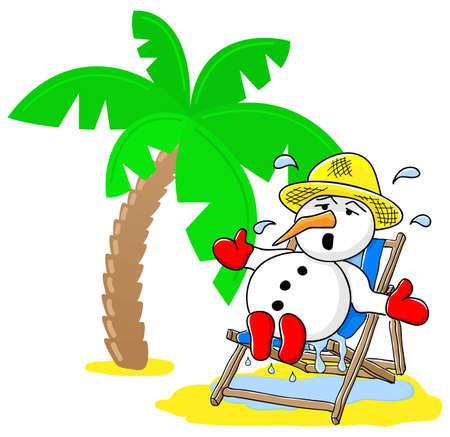 vector illustration of a snowman at christmas on vacation at the beachのイラスト素材