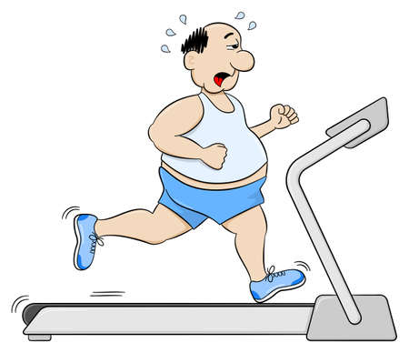 vector illustration of a overweight man jogging on a treadmillのイラスト素材