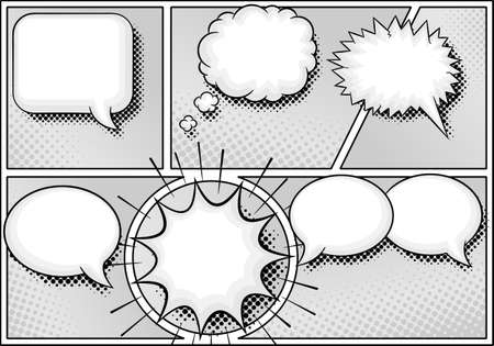vector illustration of some comic frames as background with speech bubblesのイラスト素材