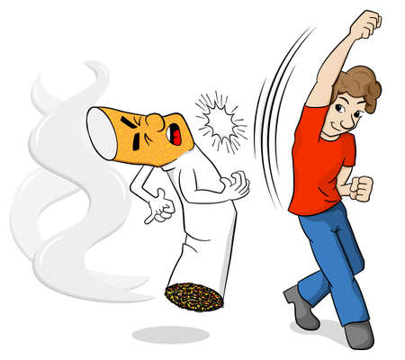 vector illustration of a cartoon fight against nicotine addictionのイラスト素材