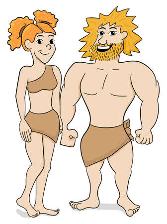 vector illustration of a prehistoric cave dweller coupleのイラスト素材