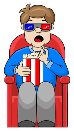 vector illustration of a man is watching a 3D movie in a cinemaのイラスト素材