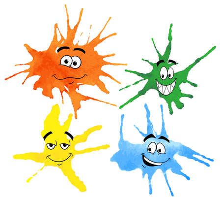 vector illustration of dabs of paint with emotional facesのイラスト素材