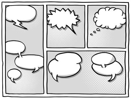 vector illustration of some comic frames as background with speech bubblesのイラスト素材