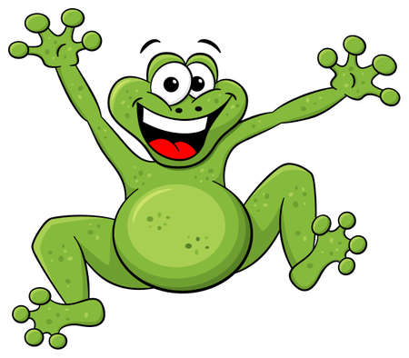 vector illustration of a jumping cartoon frog isolated on whiteのイラスト素材