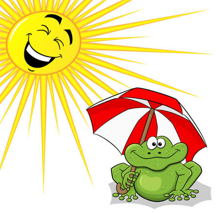 vector illustration of a cartoon frog with sunshade and sunのイラスト素材