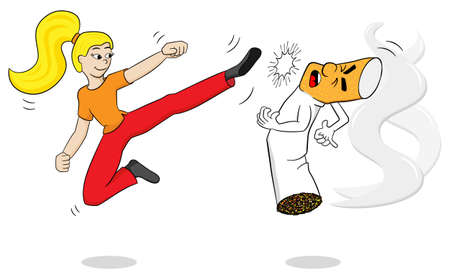 vector illustration of a cartoon fight against nicotine addictionのイラスト素材
