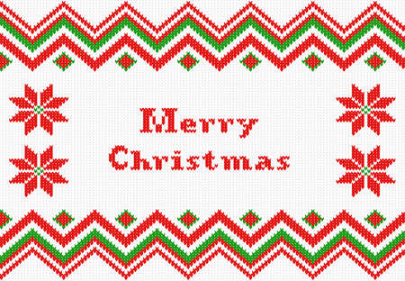 vector illustration of a red, green and white knitted christmas backgroundのイラスト素材