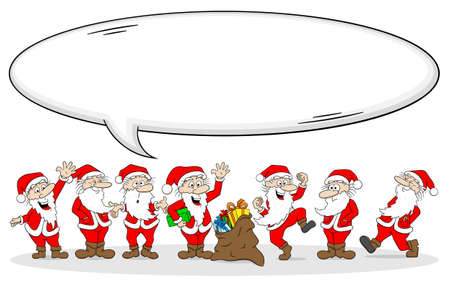 vector illustration of a group of santa clauses wishes merry christmasのイラスト素材