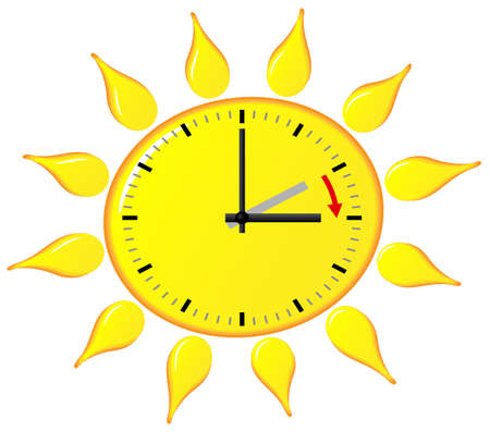 illustration of a clock switch to summer time 
daylight saving time beginsのイラスト素材