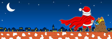 vector illustration of santa claus hero at work on a roofのイラスト素材