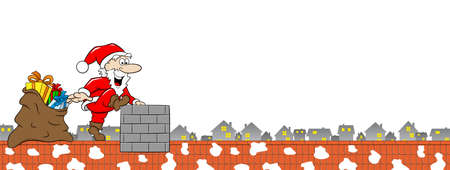 vector illustration of santa claus at work on a roofのイラスト素材