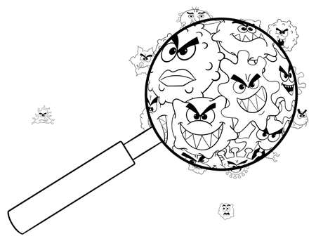 vector illustration of bacteria under a magnifying glassのイラスト素材