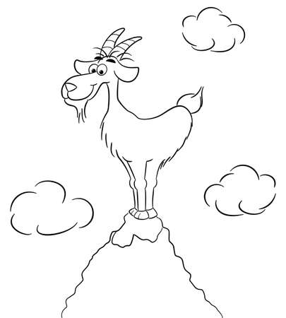 vector illustration of a goat standing on a mountain peakのイラスト素材