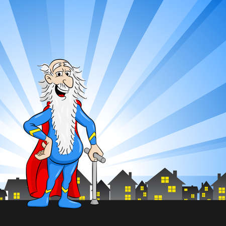 Vector illustration of a senior super hero with capeのイラスト素材