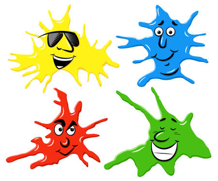 Vector illustration of dabs of paint with emotional facesのイラスト素材